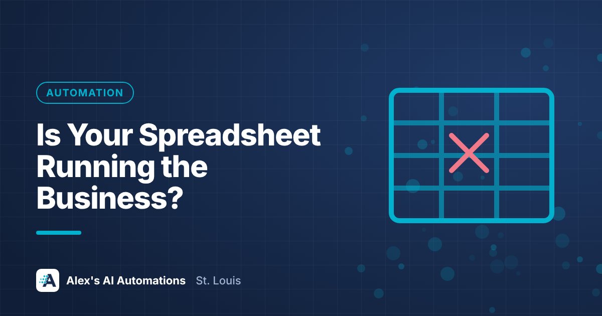 Designed graphic with the headline Is Your Spreadsheet Running the Business?, about when to replace spreadsheets with an app