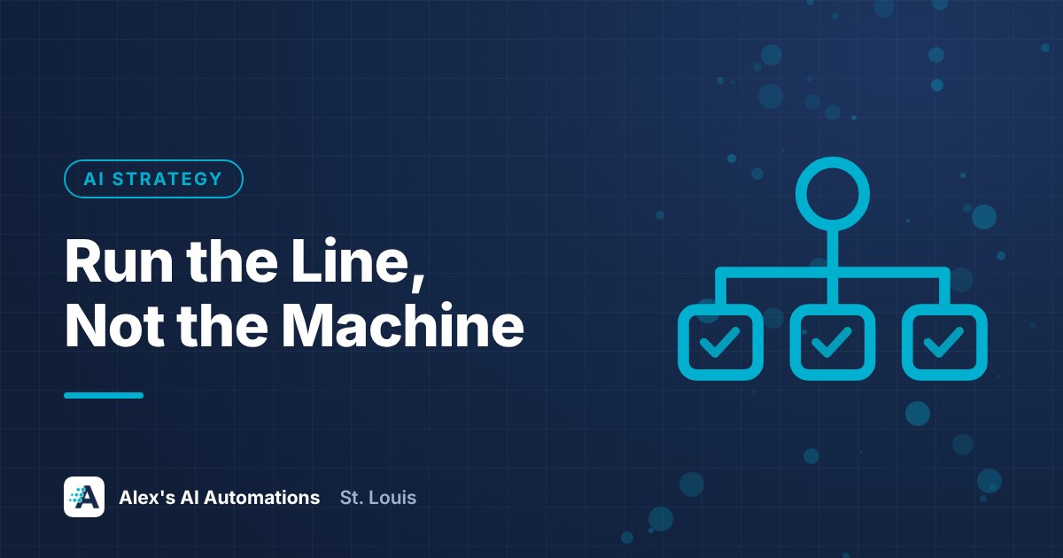 Designed graphic with the headline Run the Line, Not the Machine, about managing AI agents in a small business